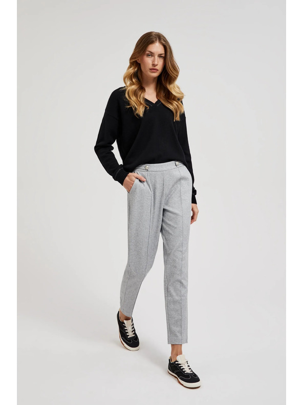 Moodo Гладки прави панталони с копчета сиви Moodo