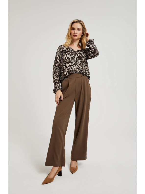 Moodo Бежови панталони с широки крачоли и копчета Moodo