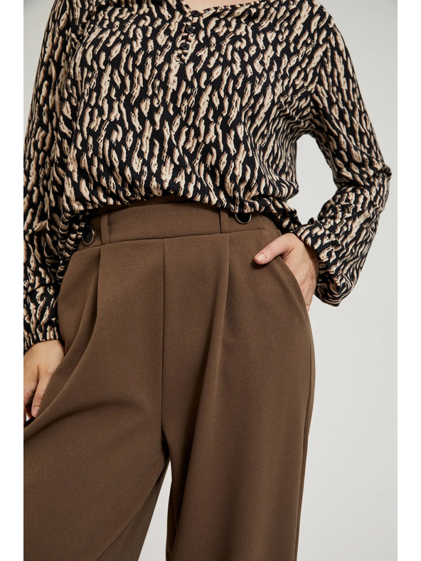 Moodo Бежови панталони с широки крачоли и копчета Moodo