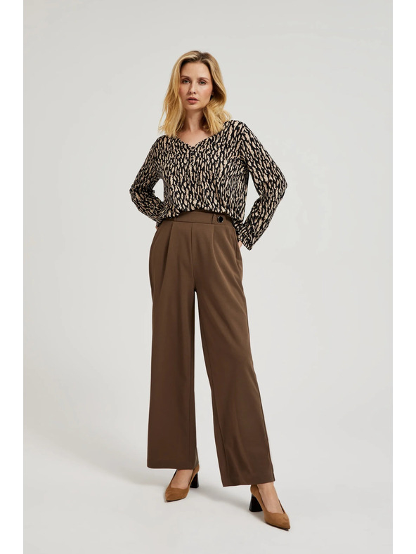 Moodo Бежови панталони с широки крачоли и копчета Moodo