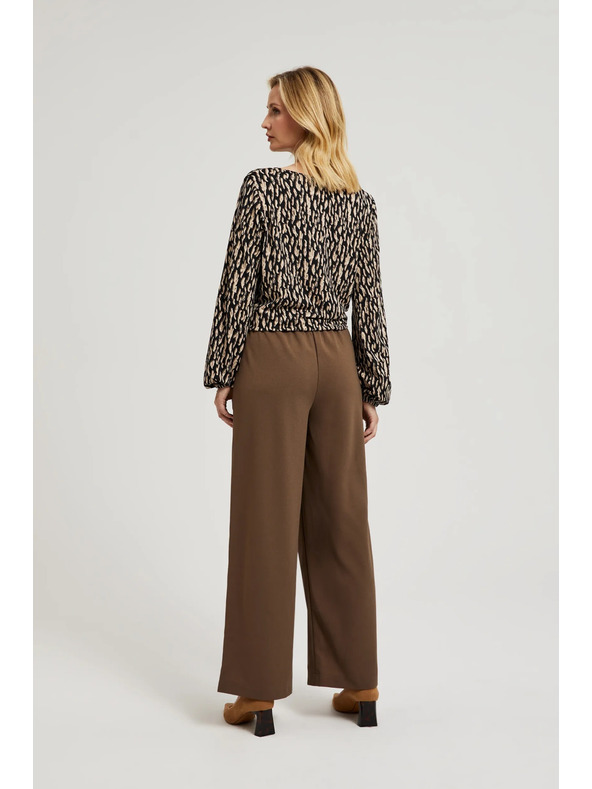 Moodo Бежови панталони с широки крачоли и копчета Moodo