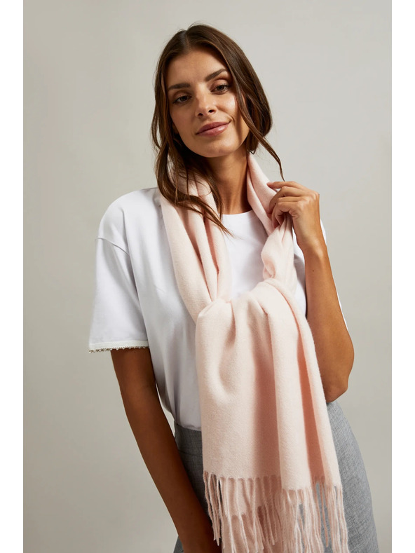 Moodo Гладък розов шал с ресни Moodo