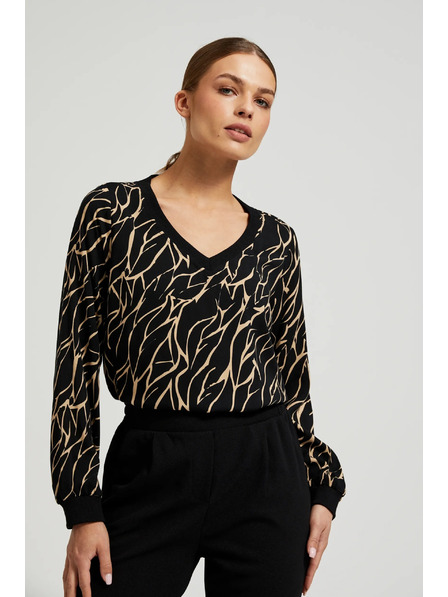 Moodo Вискозна риза с V-образно деколте черна Moodo