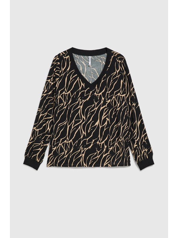 Moodo Вискозна риза с V-образно деколте черна Moodo