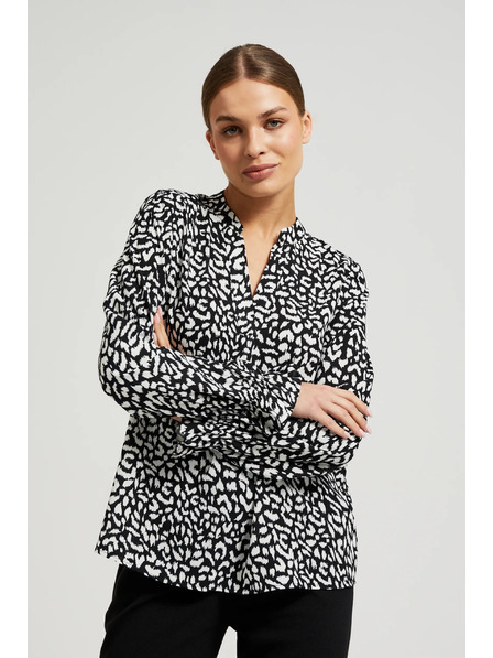 Moodo Черна риза с V-образно деколте без яка Moodo