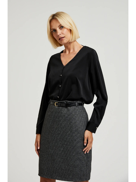 Moodo Гладка риза с декоративни копчета черна Moodo
