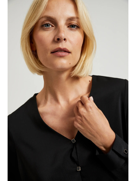 Moodo Гладка риза с декоративни копчета черна Moodo