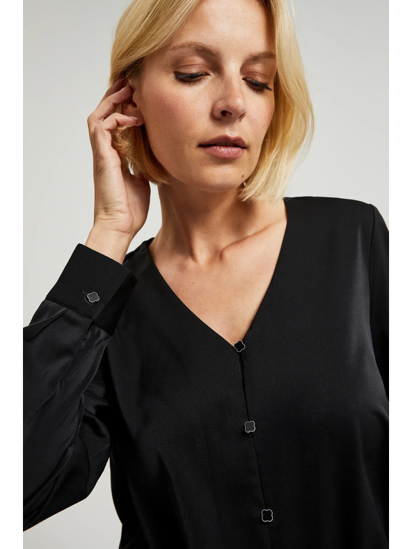Moodo Гладка риза с декоративни копчета черна Moodo