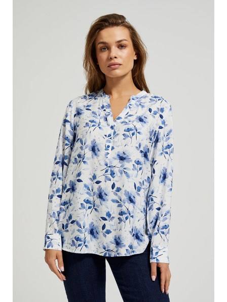Moodo Бяла риза с флорален принт и дълги ръкави Moodo