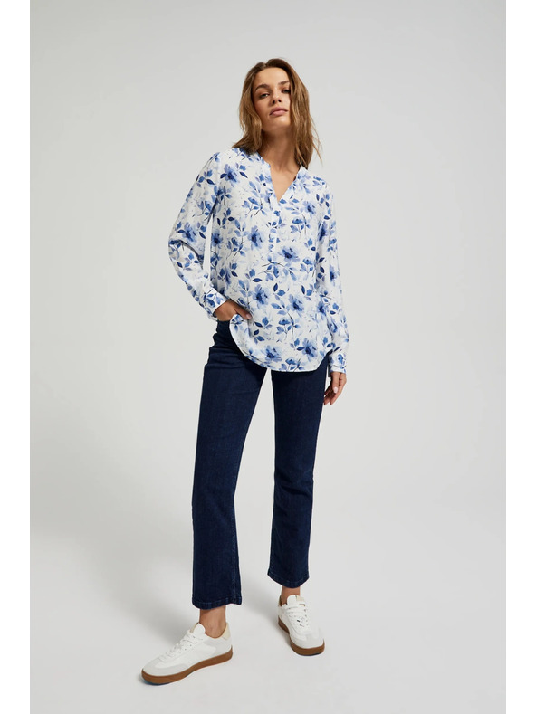 Moodo Бяла риза с флорален принт и дълги ръкави Moodo