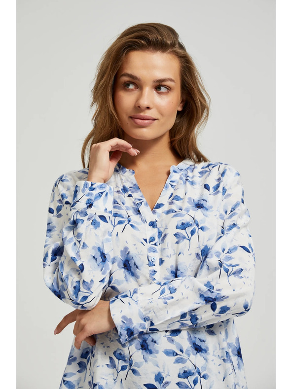 Moodo Бяла риза с флорален принт и дълги ръкави Moodo