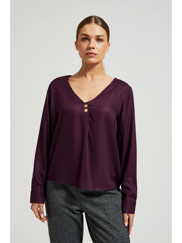 Moodo Лилава риза с V-образно деколте и декоративни копчета Moodo
