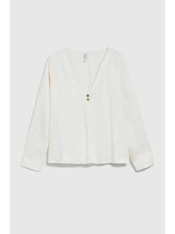 Moodo Бяла риза с V-образно деколте и декоративни копчета Moodo
