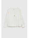 Moodo Бяла риза с V-образно деколте и декоративни копчета Moodo