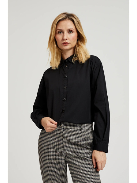 Moodo Гладка черна риза с дълъг ръкав Moodo
