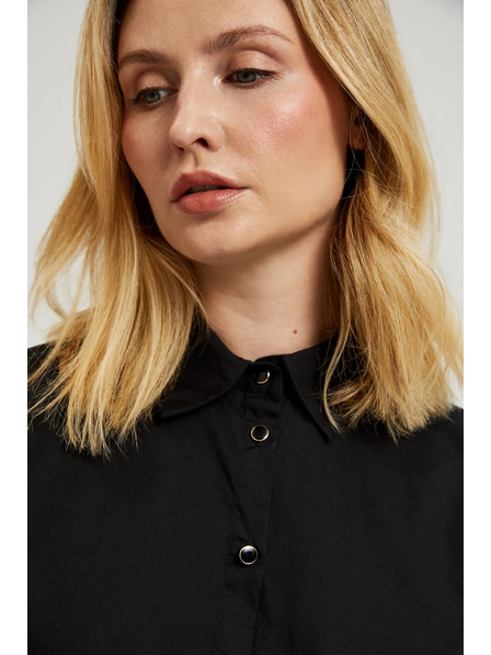 Moodo Гладка черна риза с дълъг ръкав Moodo