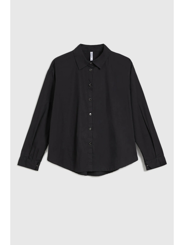 Moodo Гладка черна риза с дълъг ръкав Moodo