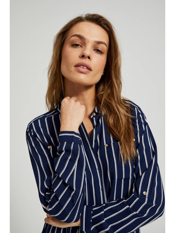 Moodo Тъмносиня райета риза с джобове Moodo