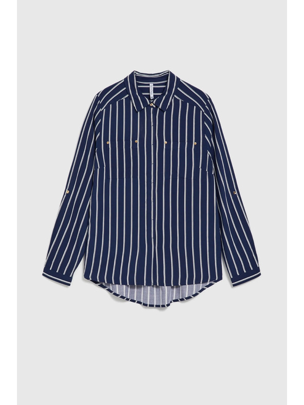 Moodo Тъмносиня райета риза с джобове Moodo