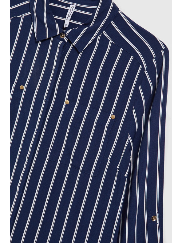 Moodo Тъмносиня райета риза с джобове Moodo