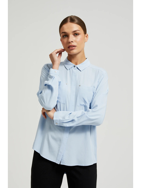 Moodo Вискозна светлосиня риза с джобове Moodo
