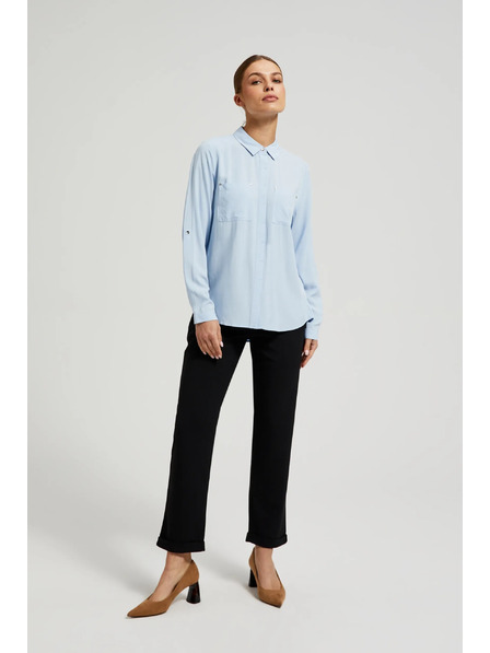 Moodo Вискозна светлосиня риза с джобове Moodo