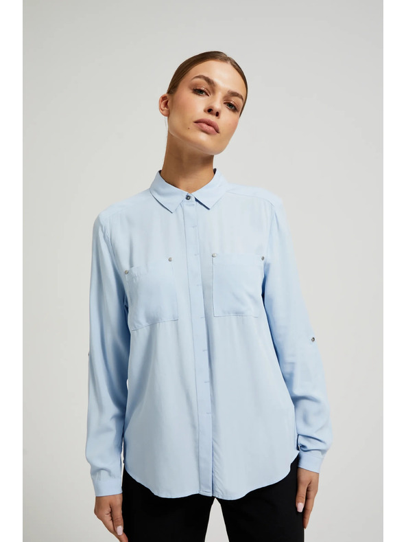Moodo Вискозна светлосиня риза с джобове Moodo