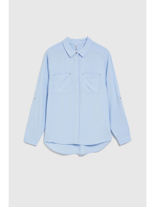 Moodo Вискозна светлосиня риза с джобове Moodo