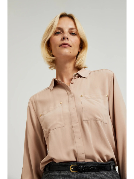 Moodo Вискозна бежова риза с джобове Moodo