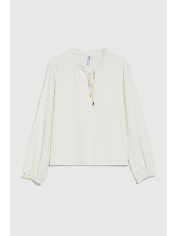 Moodo Бяла блуза с връзване на деколтето и надиплени ръкави Moodo