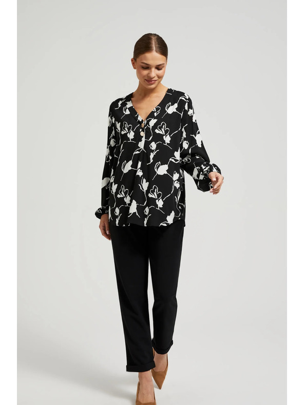 Moodo Черна риза с цветен принт Moodo