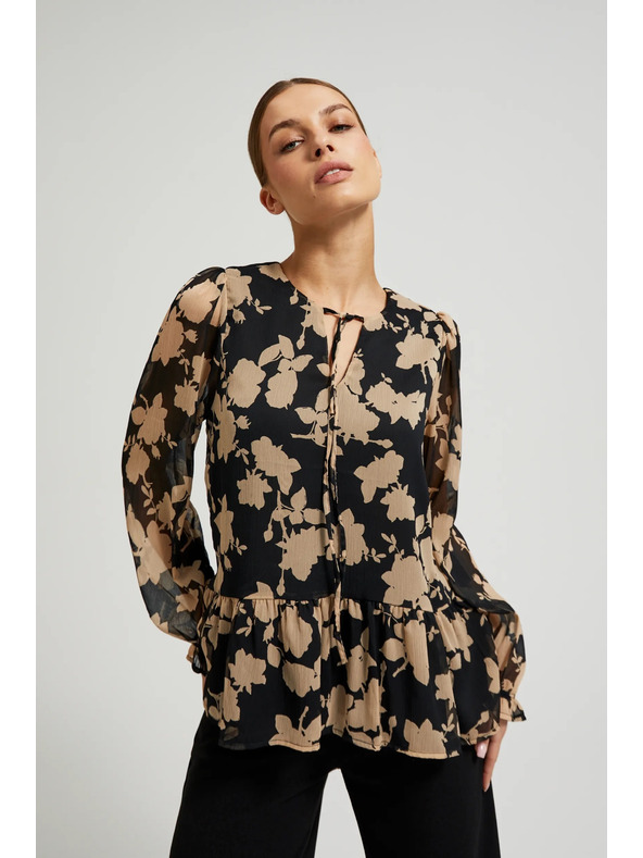 Moodo Черна риза с бежов принт Moodo