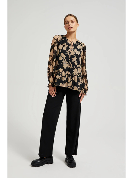 Moodo Черна риза с бежов принт Moodo