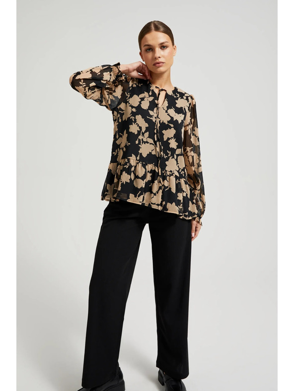 Moodo Черна риза с бежов принт Moodo
