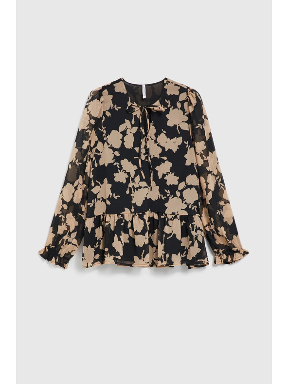Moodo Черна риза с бежов принт Moodo