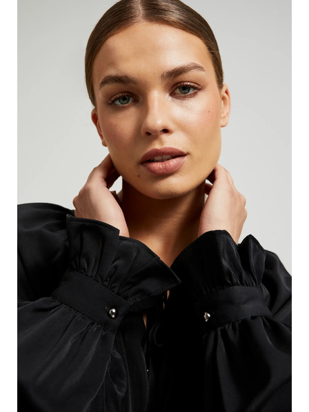 Moodo Черна риза с набрани ръкави и вързано деколте Moodo