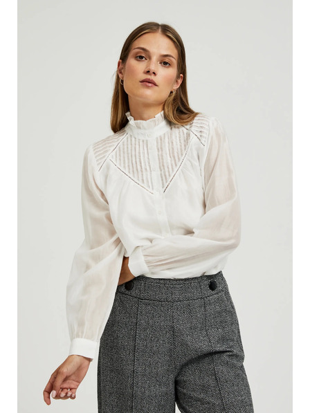 Moodo Бяла памучна блуза с воланти Moodo