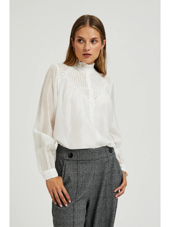 Moodo Бяла памучна блуза с воланти Moodo