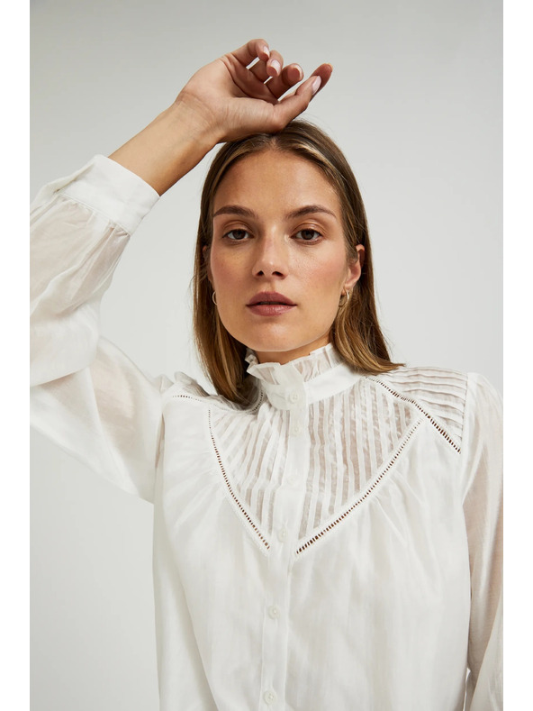 Moodo Бяла памучна блуза с воланти Moodo