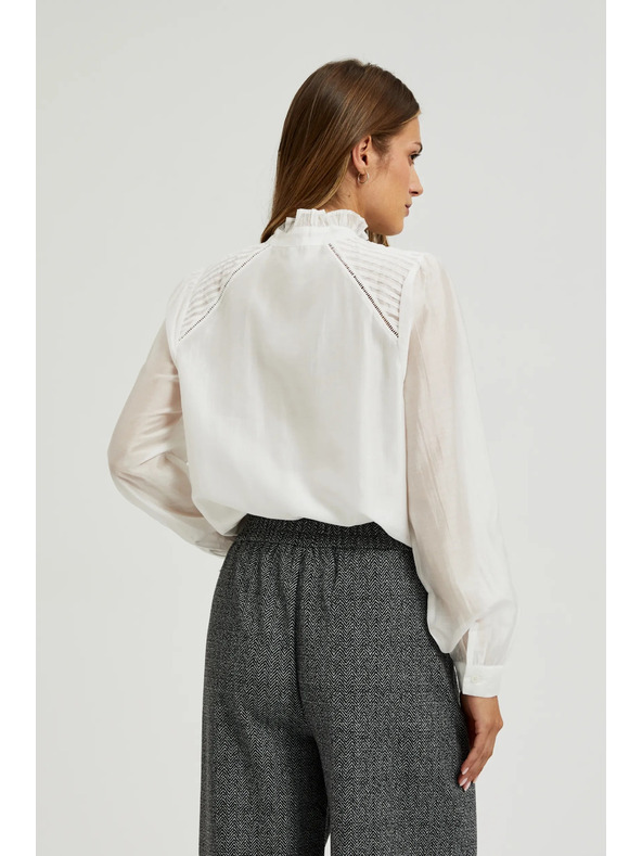 Moodo Бяла памучна блуза с воланти Moodo