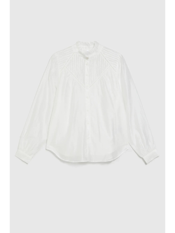 Moodo Бяла памучна блуза с воланти Moodo