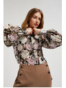 Moodo Плисирана черна риза с цветален принт и балонни ръкави Moodo