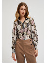 Moodo Плисирана черна риза с цветален принт и балонни ръкави Moodo