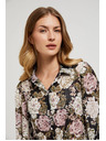 Moodo Плисирана черна риза с цветален принт и балонни ръкави Moodo