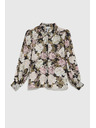 Moodo Плисирана черна риза с цветален принт и балонни ръкави Moodo