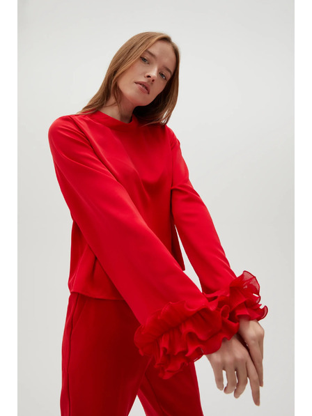 Moodo Червена риза с воланти на ръкавите Moodo