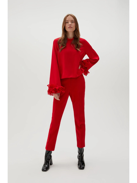 Moodo Червена риза с воланти на ръкавите Moodo