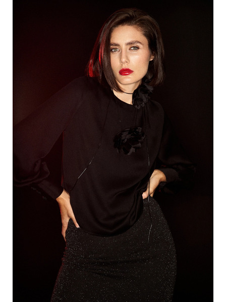 Moodo Елегантна черна риза с набрани ръкави Moodo