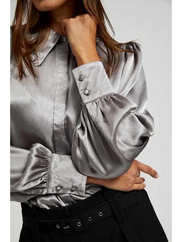 Moodo Сребриста риза с набрани ръкави Moodo