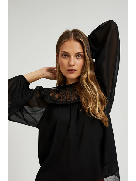 Moodo Черна риза с декоративно деколте Moodo